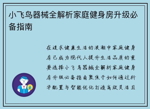 小飞鸟器械全解析家庭健身房升级必备指南