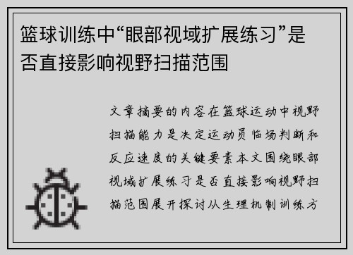 篮球训练中“眼部视域扩展练习”是否直接影响视野扫描范围