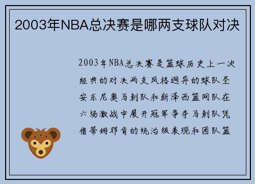 2003年NBA总决赛是哪两支球队对决
